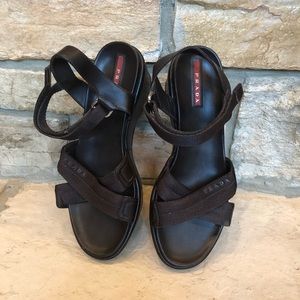 EUC AUTHENTIC PRADA Chocolate Platform Sandals